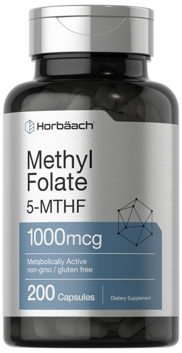 Methyl Folate 1000 mcg | 200 Capsules | 5-MTHF | Folic Acid Supplement | Non-GMO, Gluten Free Methylfolate | by Horbaach