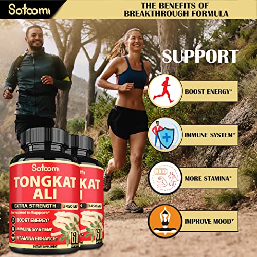 Satoomi 𝟗 𝐈𝐍 𝟏 Tongkat Ali- 𝟒 𝐌𝐨𝐧𝐭𝐡 𝐒𝐮𝐩𝐩𝐥𝐲- Longjack Tongkat Ali for Men- Extract 200:1 Equivalent to 𝟑𝟒𝟓𝟎 𝐦𝐠 Per Serving - Support Strength, Energy and Healthy Immune