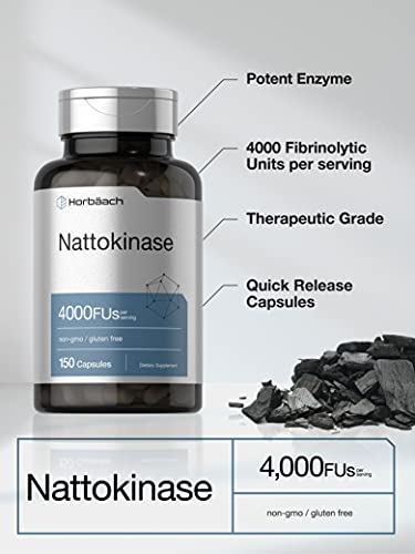 Nattokinase Supplement 4000 FU | 150 Capsules | Non-GMO, Gluten Free | by Horbaach