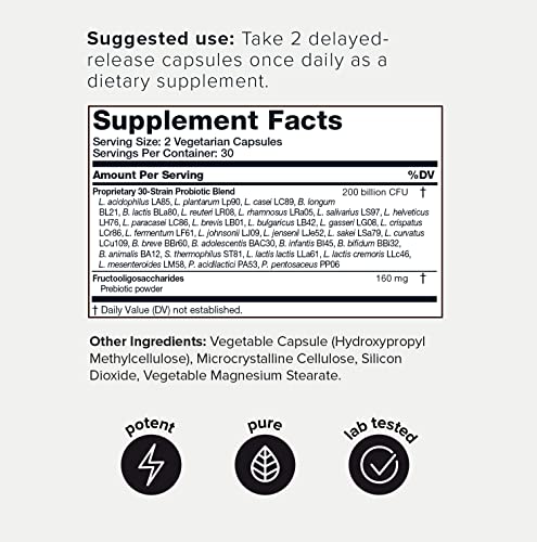 Toniiq 200 Billion CFU Probiotic Supplement 30 Verified Third-Party Tested Strains - Fully Shelf-Stable Probiotics Formula with Prebiotic Blend - Extended Release Capsules