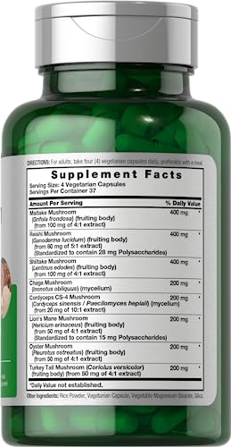 Mushroom Complex Capsules | 150 Count | Non-GMO & Gluten Free Supplement | Reishi, Chaga, Lions Mane, Cordyceps, Maitake, Shiitake, Oyster and Turkey Tail Mushrooms | by Horbaach