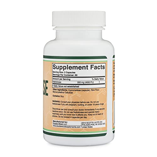 Nattokinase Supplement 4,000 FU Servings, 120 Capsules by Double Wood