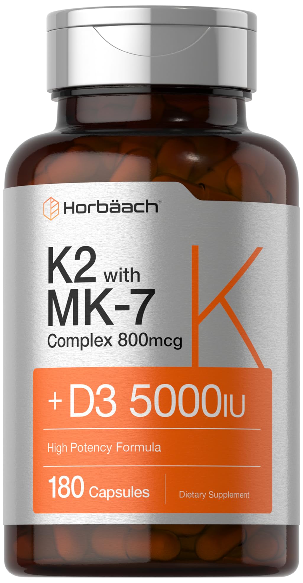 Vitamin D3 K2 | 5000iu of Vitamin D & 800mcg MK-7 Complex | 180 Capsules | Non-GMO & Gluten Free Supplement |