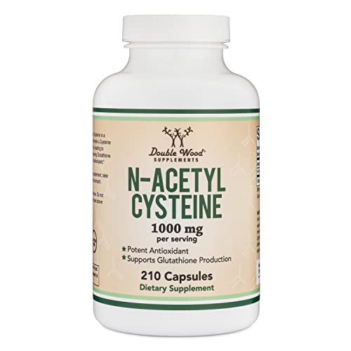 NAC Supplement N-Acetyl Cysteine (1,000mg Per Serving 500mg Per Cap, 210 Capsules) (Third Party Tested, Manufactured in The US) with Odor Masking Technology to Boost Glutathione Levels by Double Wood
