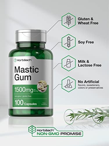 Mastic Gum Capsules 1500mg 100 Count | Non-GMO & Gluten Free | by Horbaach