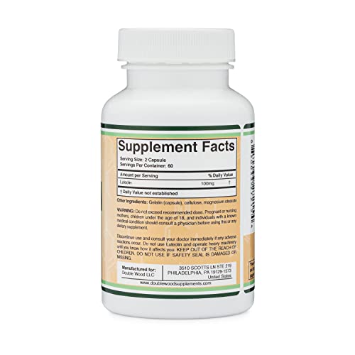 Luteolin Supplement 100mg Servings of Bioactive Flavanoids (120 Capsules, Manufactured in The USA) Potent Polyphenols Flavonoid for Brain and Overall Support by Double Wood